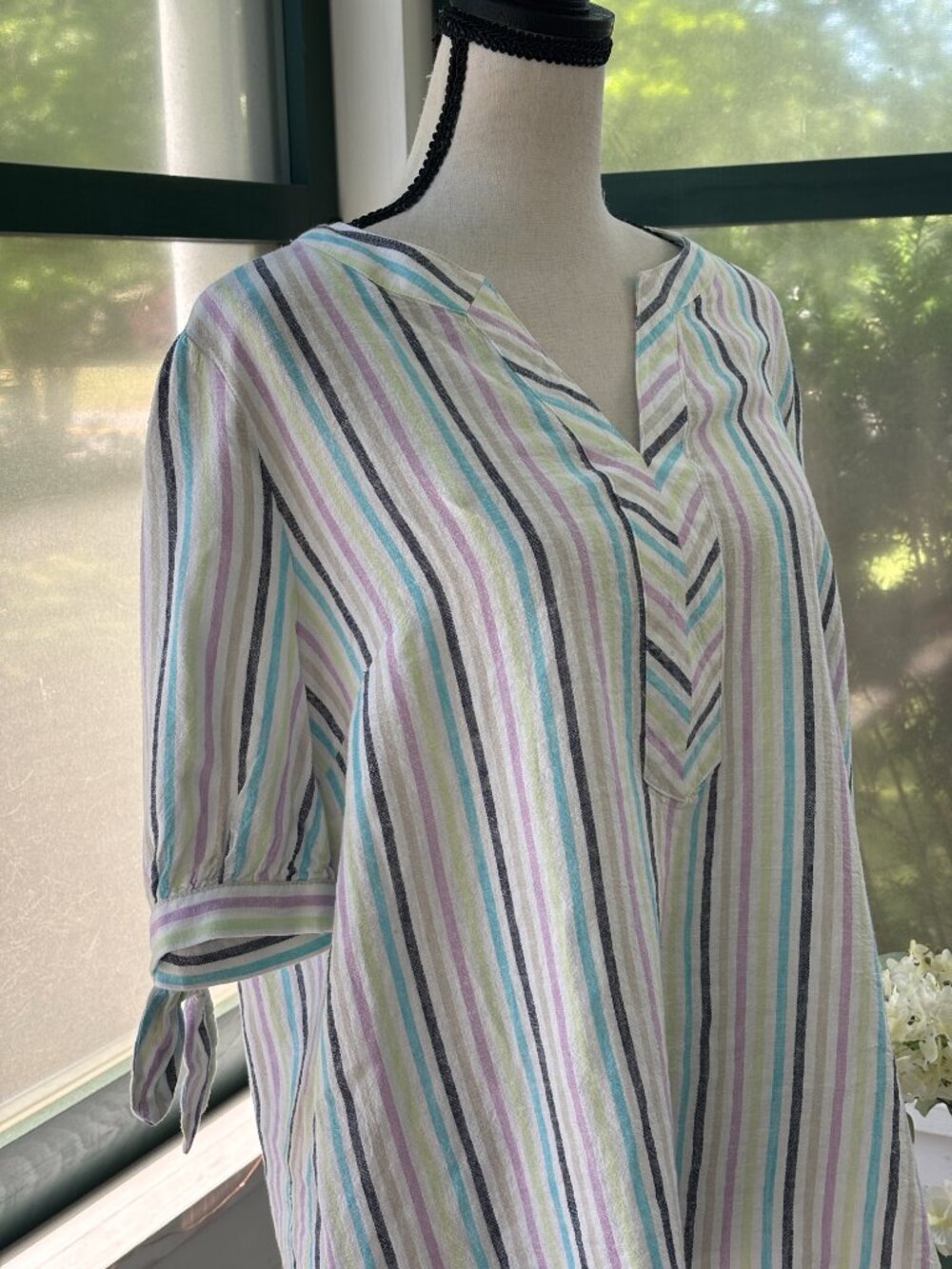 NWT Kim Rogers Linen Stripe Tunic Top Multi Stripe Size M - Picture 2 of 6